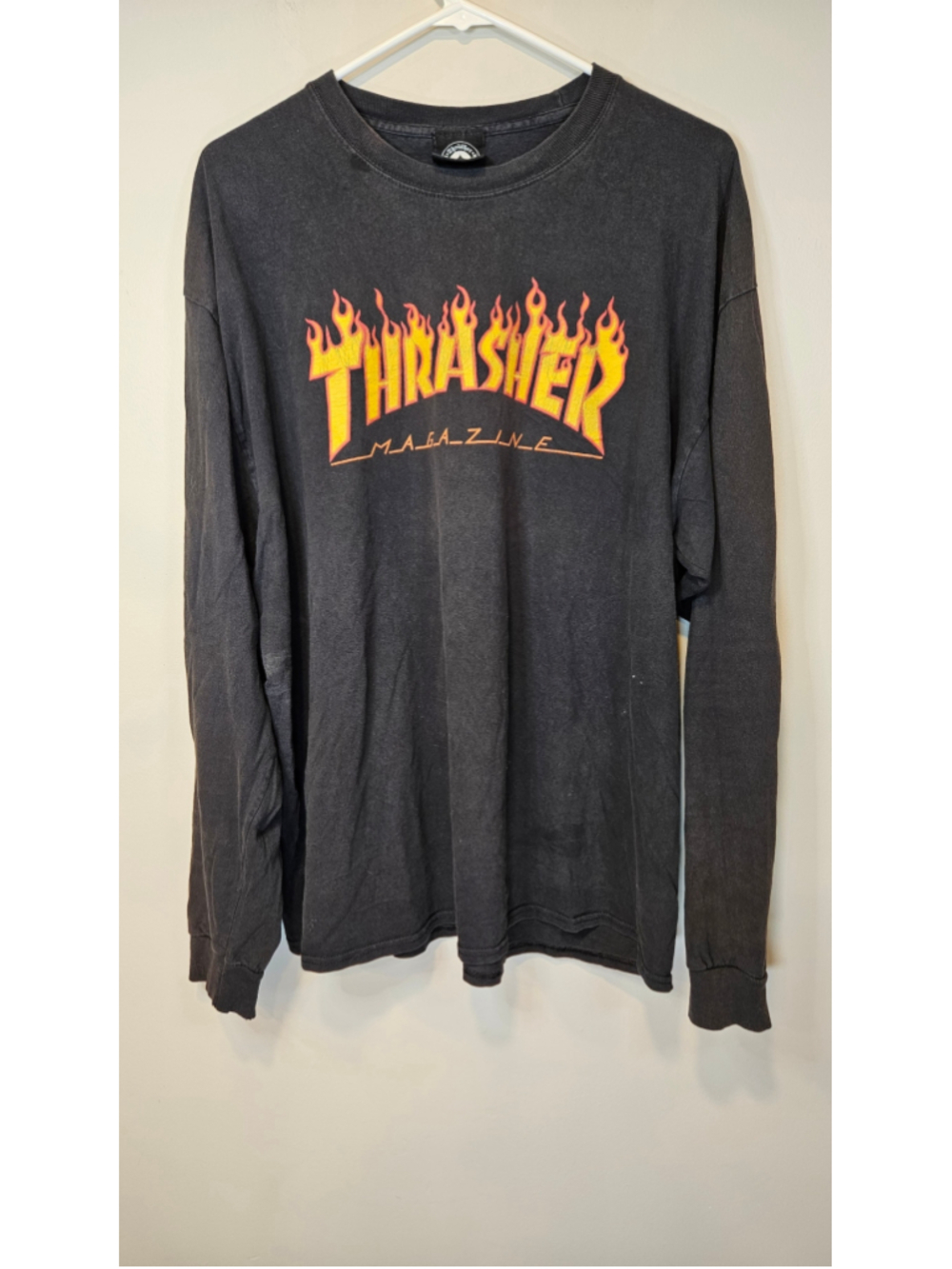 Thrasher Flame Logo Long Sleeve T Shirt Independent Trucks Faded Black